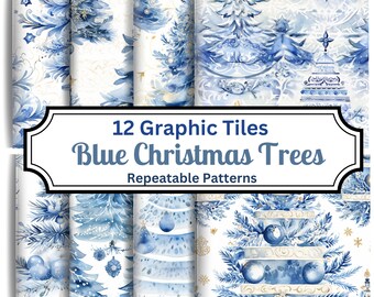 Whimsical Christmas Tree Graphic Tile Set, Repeatable Pattern, Use for Backgrounds, Wall Papers, Tags, Sublimation, Pillows, Gift Cards