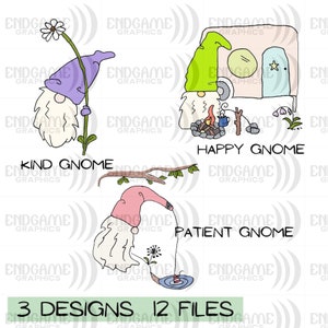 GNOME CARD, DIGITAL Graphic Illustration / Three Separate  Illustrations for / Greeting Cards / Mugs / Wall Art Print / Children Graphics