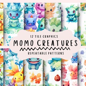 Fantasie, Anime, Pluche karakters, Grafische tegels, Herhaalbare patronen, Digitale illustraties, voor cadeauzakje, Totes, Sublimatie, Grafische kunst