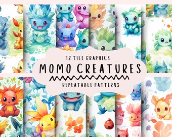 Fantasy, Anime, Plush Characters, Graphic Tiles, Repeatable Patterns, Digital Illustrations, for Gift Bag, Totes, Sublimation, Graphic Art