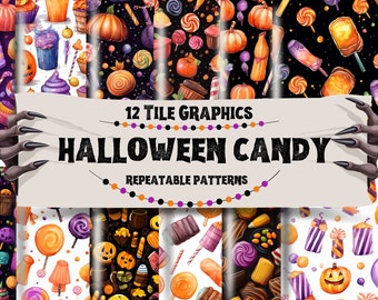 Fantasy, Halloween, Candy, Graphic Tiles, Repeatable Patterns, sublimation, digital illustrations, spooky pictures, pumpkins, gift bag, tote