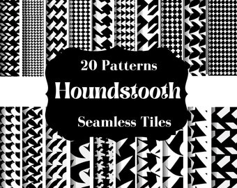 Houndstooth Seamless Tile, Designer Pattern, 20 Different Patterns, Versatile Black and White Pattern for Fabric, Wallpaper, Tumblers, More!