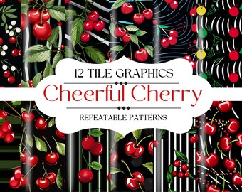 Digital Tiles, Cheery Cherry Pattern, Rich Colors, Plump Cherries, Use for Sublimation Designs, Tumblers, Gift Tags, Gift Bags, Note Cards