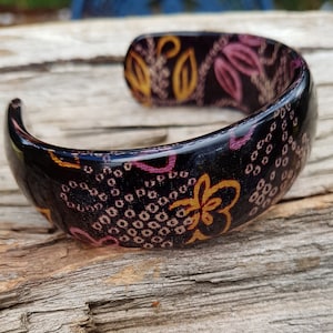 Black resin bracelet bangle lucite  retro dressy ornament dark purple