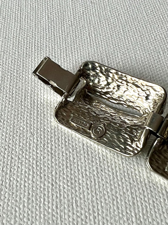 Statement silver tone rectangle link Austrian bra… - image 4