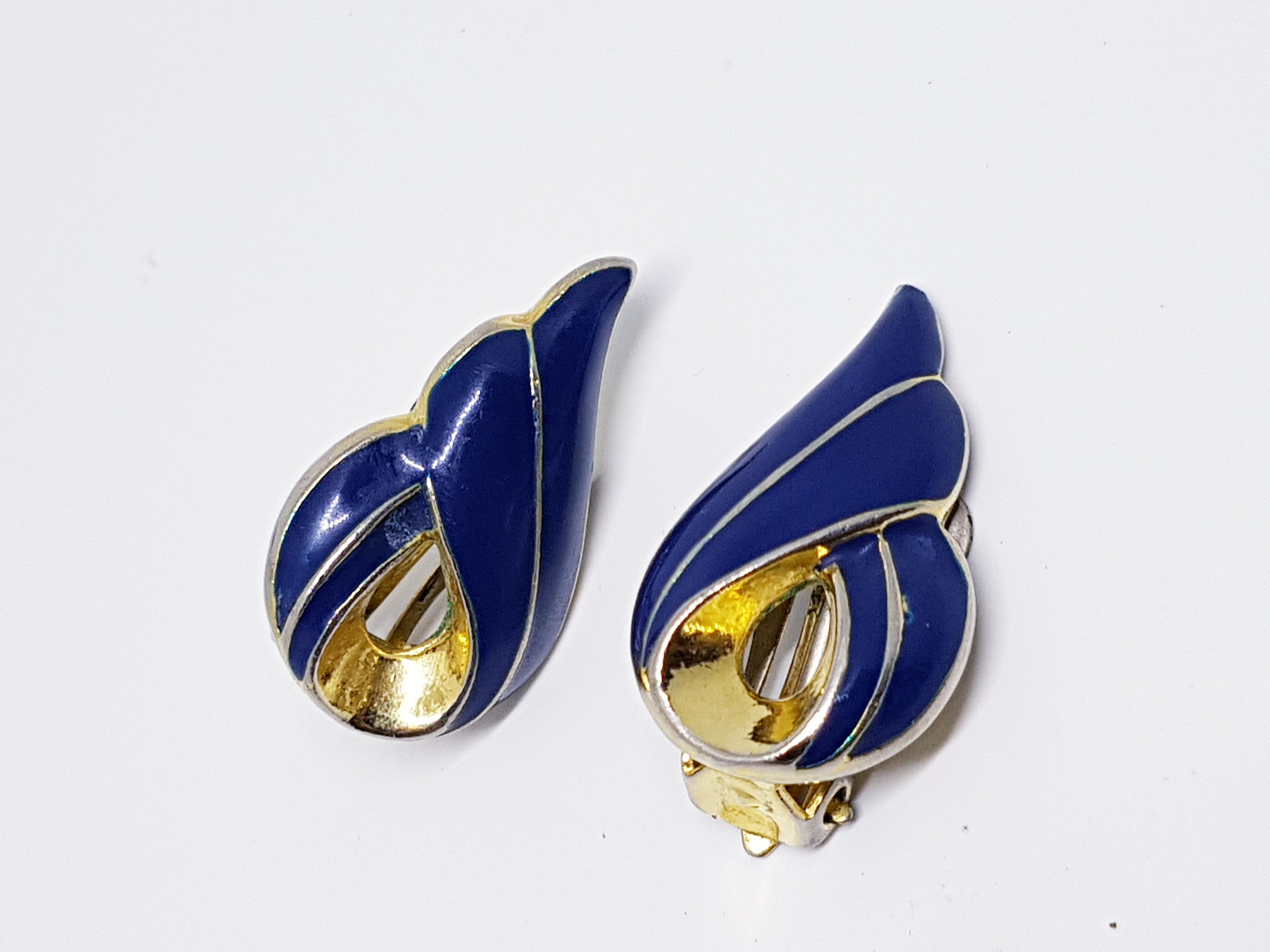 Navy blue clip on earrings vintage retro non pierced earrings Etsy