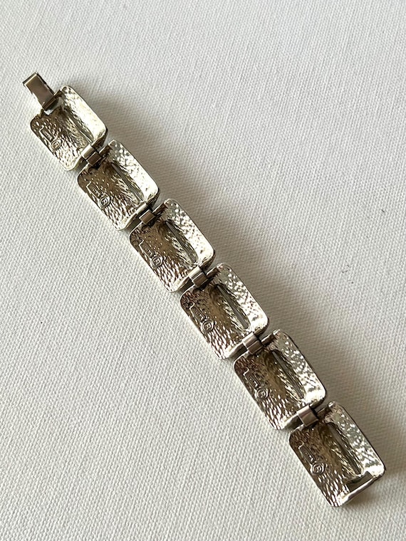 Statement silver tone rectangle link Austrian bra… - image 3