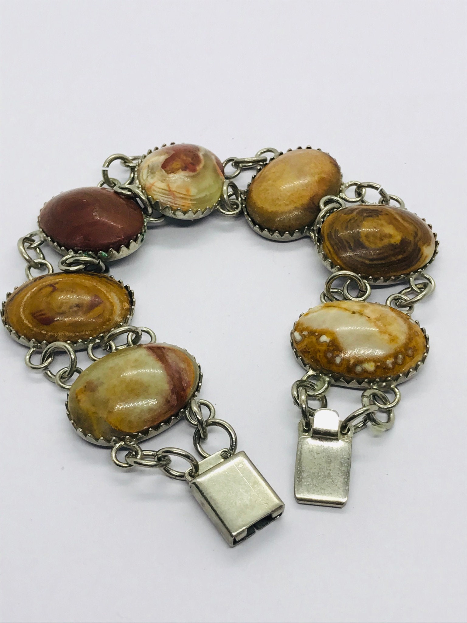 Braunes und grünes Jaspis Panel Verknüpftes Armband Erdfarben | Etsy