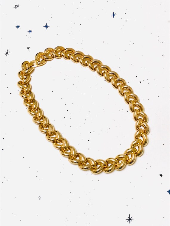 Gold tone Chunky wide large flat links interlockin