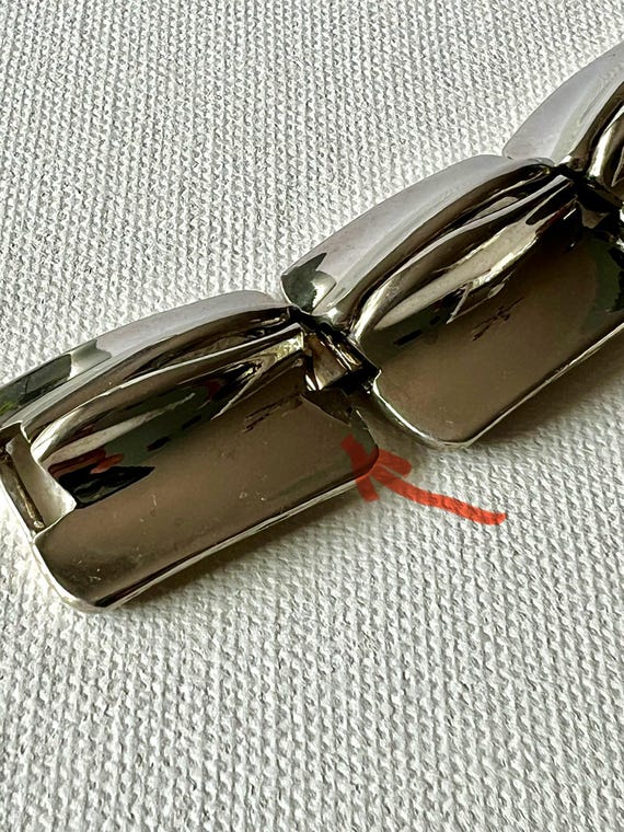 Statement silver tone rectangle link Austrian bra… - image 5