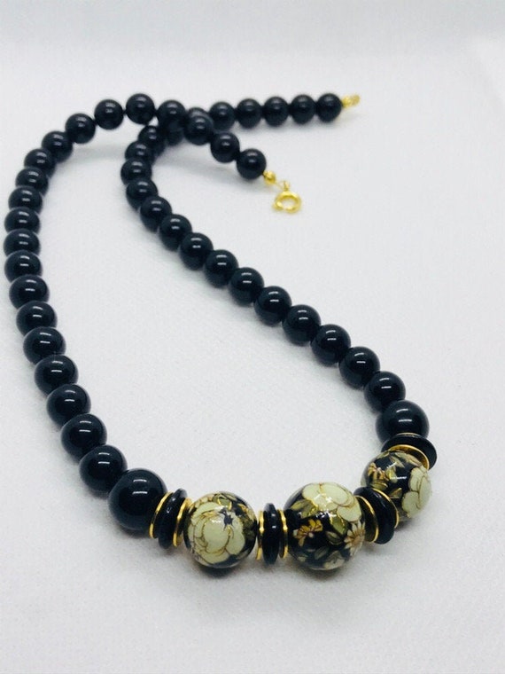 Chunky Metal and Porcelain Bead Necklace made in Japan