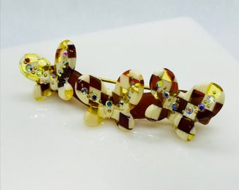 Butterfly mosaic hair clip 3D design with sparkly rhinestones Brown Beige Yellow hair slide clip