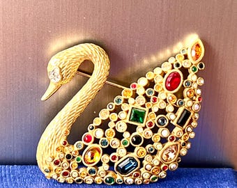 Swarovski スワロフスキー 白鳥 ブローチ ゴールド クリスタル スワロフスキー ブローチ ハチドリ 鳥 シルバー クリスタル 美品 希少