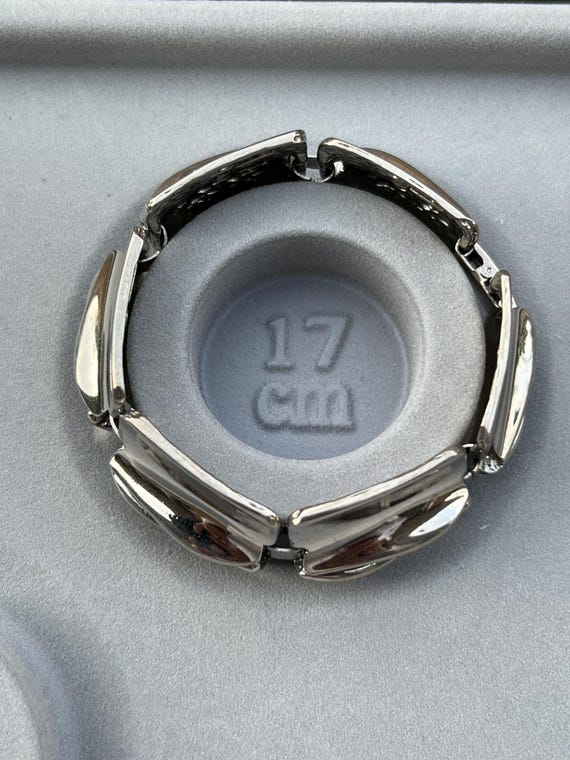 Statement silver tone rectangle link Austrian bra… - image 10