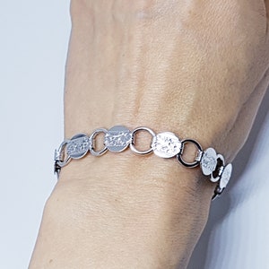Silver tone bracelet Signed Sarah Cov Vintage Retro Delicate coin charm