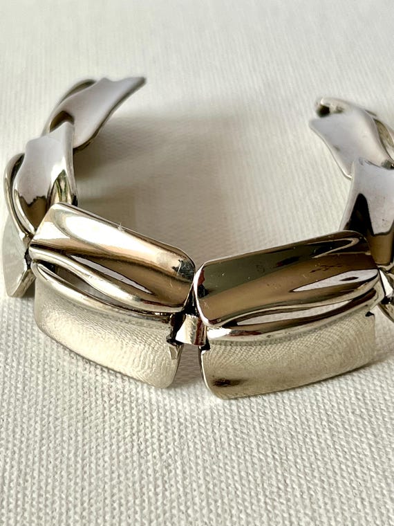 Statement silver tone rectangle link Austrian bra… - image 7