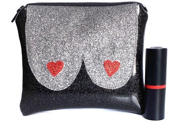 Glitter bag, wallet, boobs, black and silver