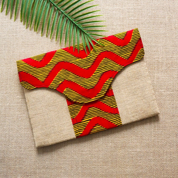 Pochette plate, Wax chacha rouge, Pochette wax, Toile de jute, sac femme, Sac wax, Sac africain, Sac rouge, Accessoire wax, Tissu africain