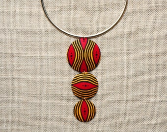 Wanda necklace, Red batik wax, African necklace, Wax necklace, Red necklace, African jewelry, Wax jewelry, Women's jewelry, African fabric