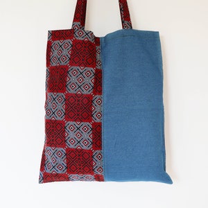 Wax & jeans tote, Red geo wax, Wax tote bag, Beach bag, Denim bag, Wax print bag, Women's bag, women's accessory, African fabric