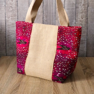 Printed wax bag, Large cabas, Wax burgundy swallows, Cabas bag, Burlap, Beach bag, Women's bag, Women's accessory, Wax fabric