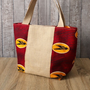 Printed wax bag, Large cabas, Wax burgundy swallows, Cabas bag, Burlap, Beach bag, Women's bag, Women's accessory, Wax fabric