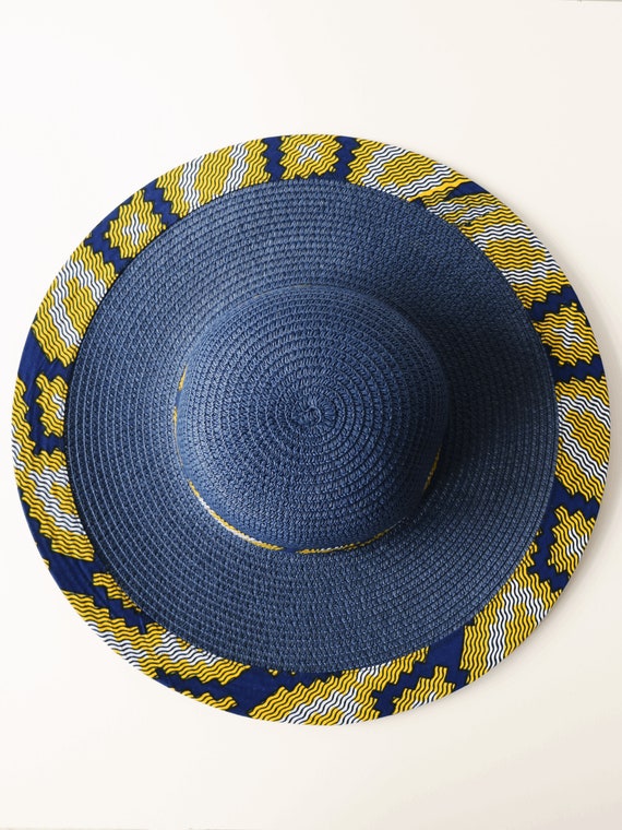 Kiny Capeline, Blue Kente Wax, Straw Capeline, Jute Capeline