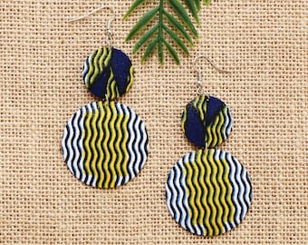 Temzit earrings, Blue Kente wax, African rings, Blue earrings, African jewelry, Women's jewelry, African fabric
