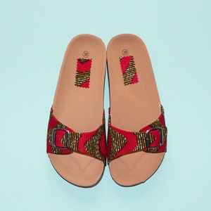 Chanclas de cera / Chacha de cera rosa / Zapatos de mujer / Chanclas con hebillas / Sandalias rosas / Zapatos con estampado de cera / Tela africana imagen 4