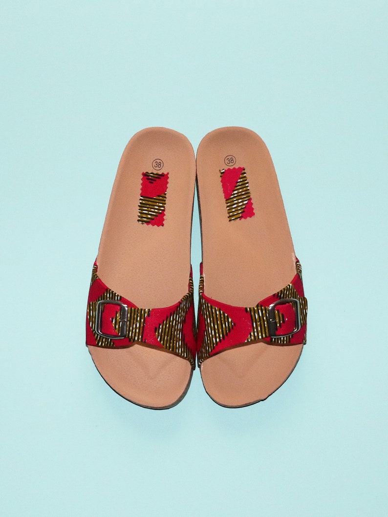 Chanclas de cera / Chacha de cera rosa / Zapatos de mujer / Chanclas con hebillas / Sandalias rosas / Zapatos con estampado de cera / Tela africana imagen 4