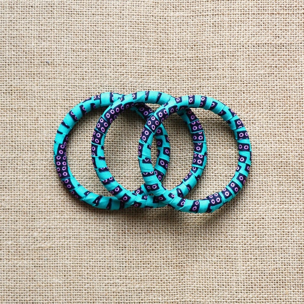 Lot de 3 bracelets, Wax batik vert, Bracelet ethnique, Bracelet wax, Bracelets vert, Bijou africain, Bijou femme, Imprimé africain