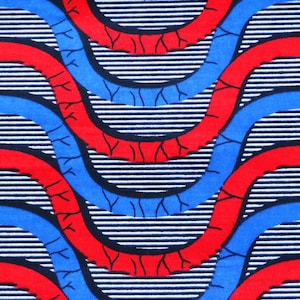 African fabric, Wax waves RB, 45cm coupon, Red fabric, Blue fabric, Wax fabric, Wax print, African print, Wax loincloth, African loincloth