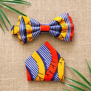 Mobali Knot & Handkerchief, Wax Waves OJ, Wax Bow Tie, Wax Knot, African Knot, Men&#39;s Accessory, Wax Accessory, African Fabric