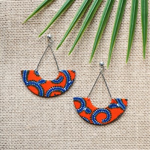 Mona earrings, Wax recommended orange, African earrings, African jewel, Women&#39;s jewelry, Wax earrings, Wax fabric