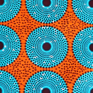 African fabric, Blue wax disc, 45cm coupon, Blue fabric, Orange fabric, Wax fabric, Wax print, African print, Wax loincloth, African loincloth