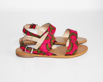 Wax sandals / Pink wax advisor / Women's shoes / Strap sandals / Pink sandals / Wax print shoes / African fabric