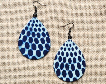 Drop earrings, Wax blue discs, Large earrings, Wax earrings, African jewelry, Women's jewelry, Wax fabric