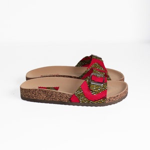 Chanclas de cera / Chacha de cera rosa / Zapatos de mujer / Chanclas con hebillas / Sandalias rosas / Zapatos con estampado de cera / Tela africana imagen 1