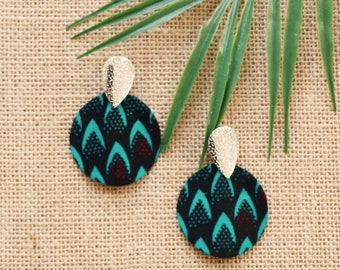Boho earrings, Turquoise scales wax, African earrings, African jewel, Women's jewel, Wax earrings, Wax fabric