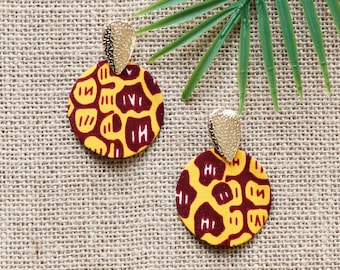 Boho earrings, Yellow animal wax, African earrings, African jewel, Women's jewelry, Wax earrings, African fabric