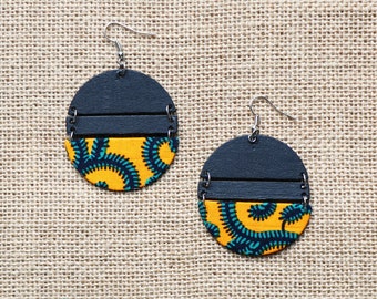 Wood earrings, Yellow recommended wax, African earrings, African jewelry, Women's jewelry, Wax earrings, wax print