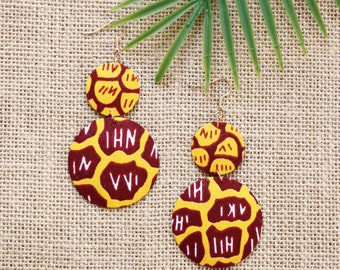 Temzit earrings, Yellow animal wax, African rings, Yellow earrings, African jewel, Women's jewelry, African fabric