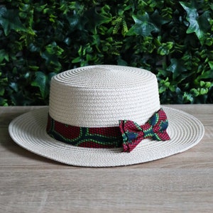 Knot canoe, Wax congress red, Straw hat, Ecru hat, Wax hat, Unisex hat, unisex accessory, Wax accessory, Wax fabric