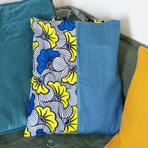 Tote wax & jeans, Wax blue flowers, Tote bag wax, Bolso de playa, Bolso de mezclilla, Bolso de cera estampado, Bolso de mujer, accesorio de mujer, Tela africana