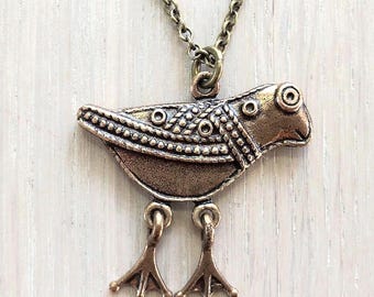 Bronze Bird Necklace, Kalevala Jewelry Pendant Necklace, Finnish Jewelry, Gift for Girlfriend, Gift for Mum