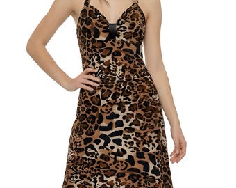 Y2K Leopard Print Halter Dress, Sexy Cheetah Bodycon, Vintage XS