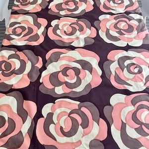 Vintage Marimekko Viettelys Fabric Tablecloth 1967, Large Floral Print, Finnish Design, Maija Isola, Pink Brown Retro Scandinavian Textile