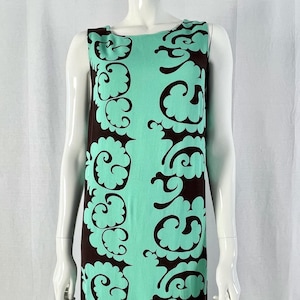Vintage MARIMEKKO Dress, Mint Green and Brown Samovaari Viscose Dress, Geometric Vintage Shift Dress, Finland, Size 42