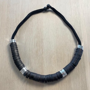 AARIKKA Wood Bead Necklace, Black Statement Necklace,  Finnish Design Necklace, Vintage Gift for Women, Wood Jewellery from Finland