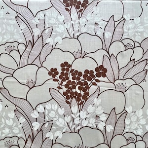 Vintage Tampella Leinen Vorhänge, 2 x 70er Jahre Blümchen Stoff Panel, skandinavische Fenster Vorhänge, Natur Braun Weiß Druck Vintage Vorhänge